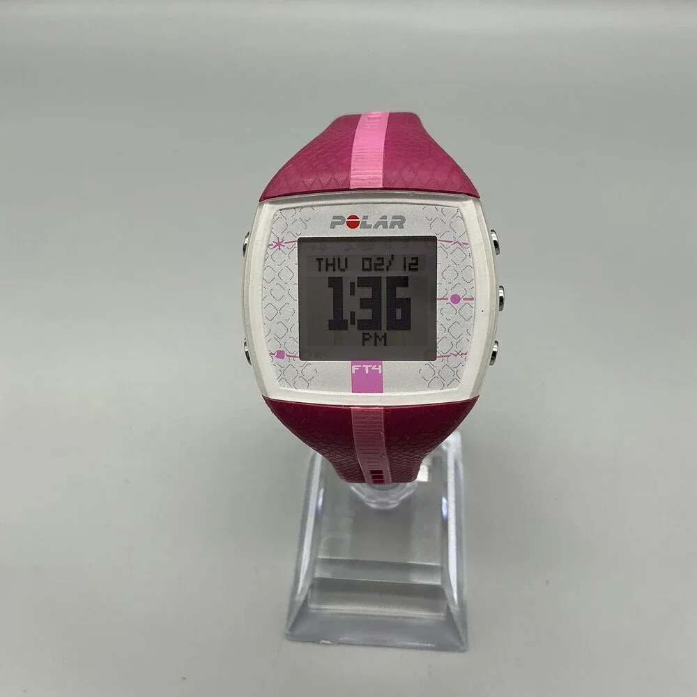 Polar FT4 Womens Watch 38mm Digital White Dial Pink Silicone New Battery